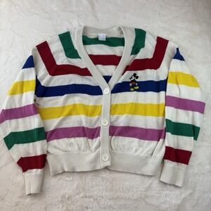 Disney 100 Striped Mickey Cardigan Sweater Women's L Colorful Button Front